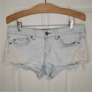 American Eagle AEO stretch denim jean shorts crochet lace 4